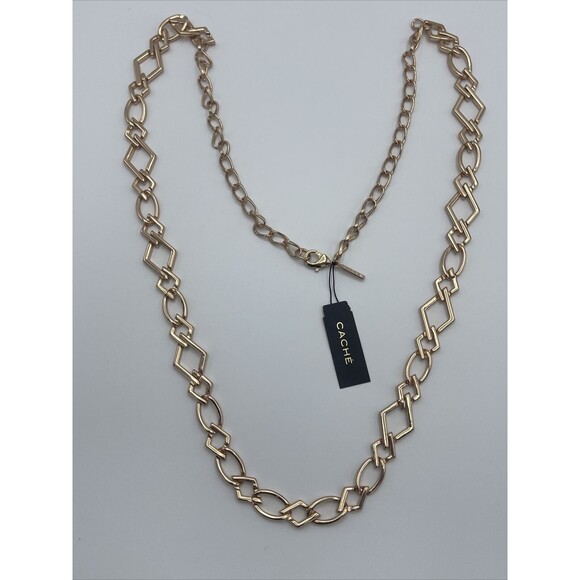 Cache Rose Gold Oval & Triangle Chain Link Long Necklace New - Picture 1 of 7